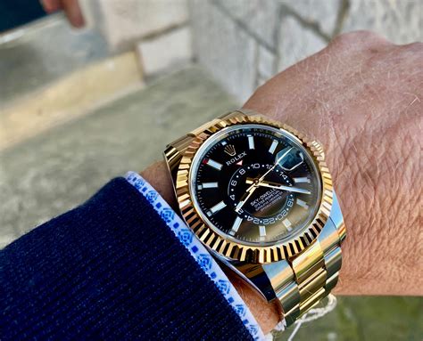 rolex sky dweller gold and black|rolex sky dweller in stock.